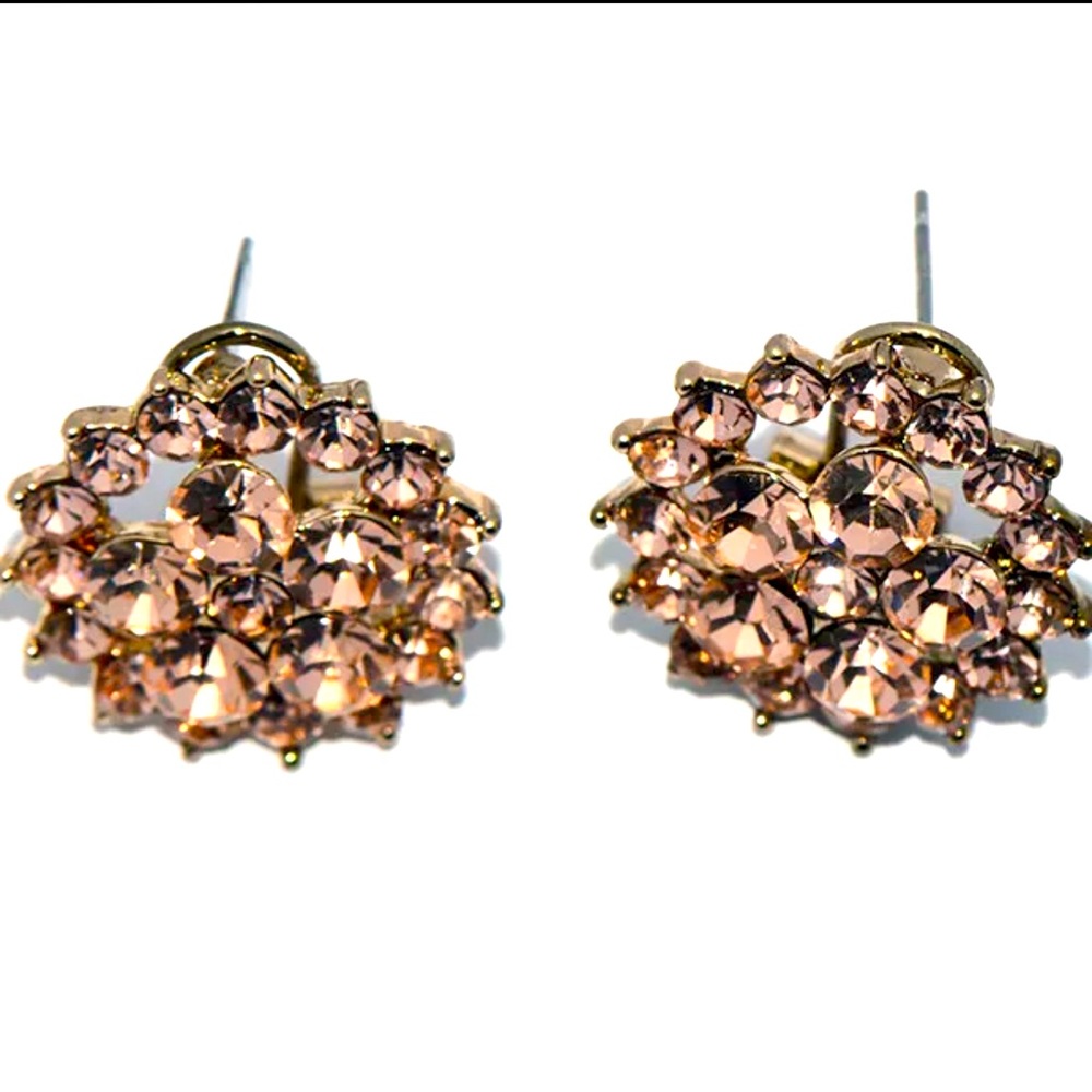 Champagne Crystal Full Stone Womens Stud Earrings 9K Gold Filled Jewelry Earings